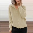 thumbnail image 2 of larppty Women's Zip Up Vneck 2025 Fall Winter Warm Long Sleeve Knit Cardigan Coat Fashion Outfits (Khaki, XXL), 2 of 5