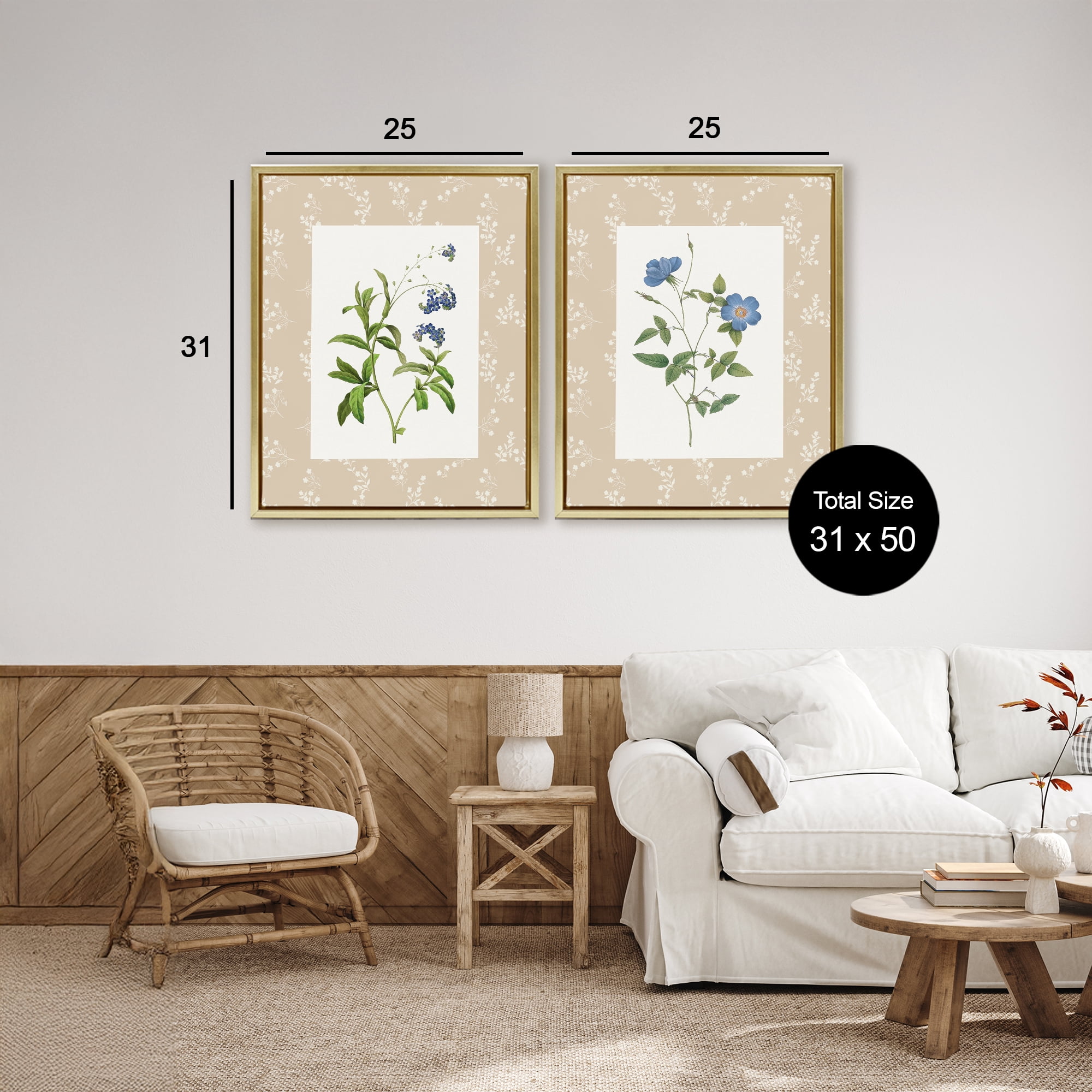 Stupell Industries Herbs on Beige Botanicals 2 Piece Gold Framed Floater Canvas Set, design by Val Rhodes