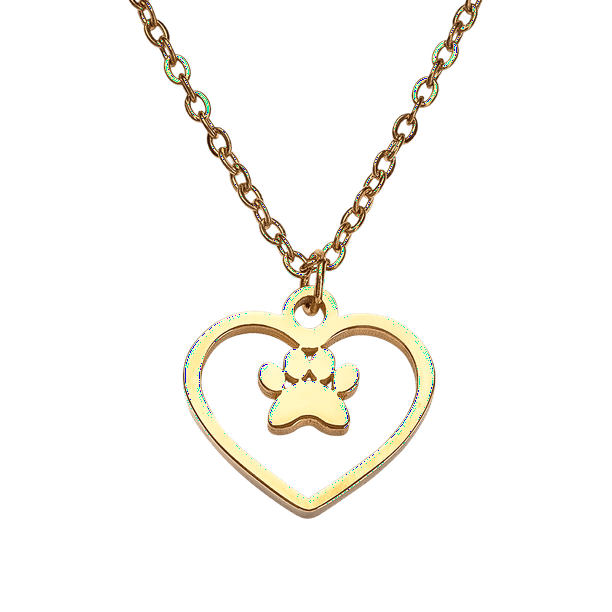 Collar Corazón Mujer con Dije de Huella de Perro LuckyLy, Acero Inoxidable, Modelo Paw dorado UNITALLA