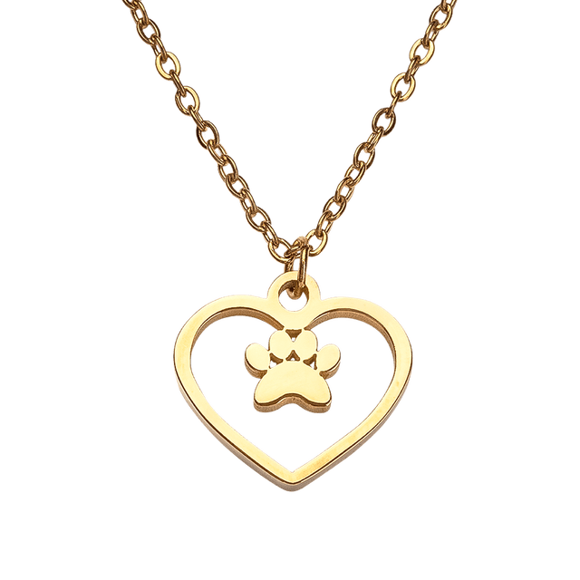 Collar Corazón Mujer con Dije de Huella de Perro LuckyLy, Acero Inoxidable, Modelo Paw dorado UNITALLA