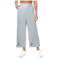 thumbnail image 6 of Tnhcen Women's Pre-Shrunk Linen-Cotton Wide Leg Pants - Embroidered 9-Inch Hem Wide Leg Straight Pants with Elastic Waistband Lightweight Comfy Casual Trousers for Women S-2XL, 6 of 7