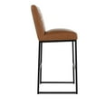 thumbnail image 3 of Vinn 30 Inch Modern Bar Stool, Channel Tufted, Vegan Faux Leather, Brown- Saltoro Sherpi, 3 of 5