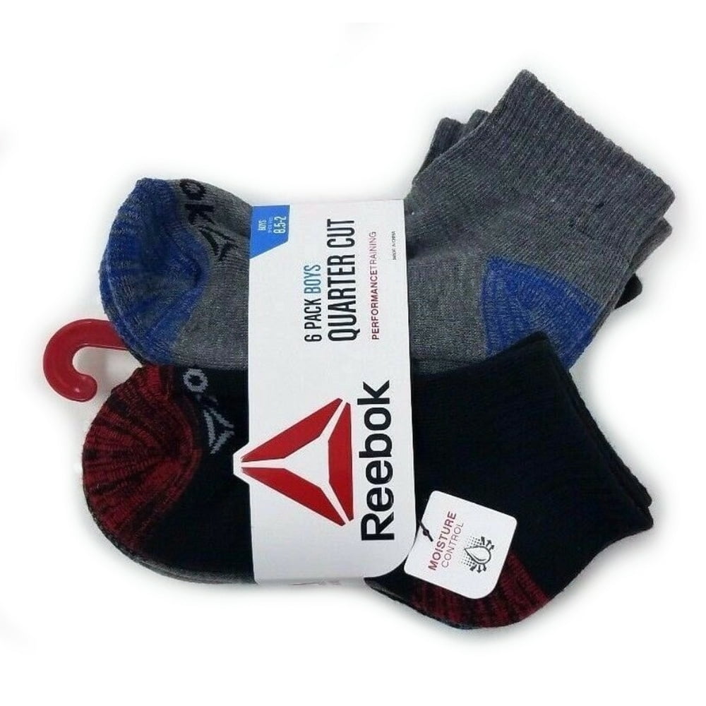 Reebok Reebok 6 Pair Quarter Cut Boys Socks Black/Gray (Shoe 8.52, Sock 78.5) Walmart