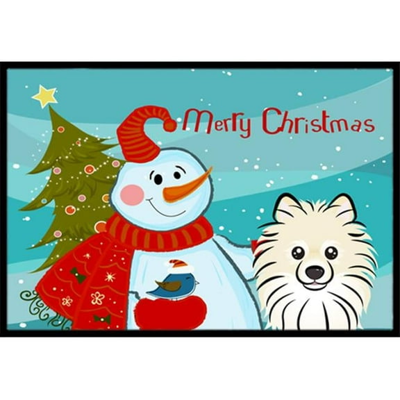 Caroline's Treasures BB1827JMAT Snowman with Pomeranian Door Mat, Indoor Rug or Outdoor Welcome Mat 24x36 Doormat , 24H