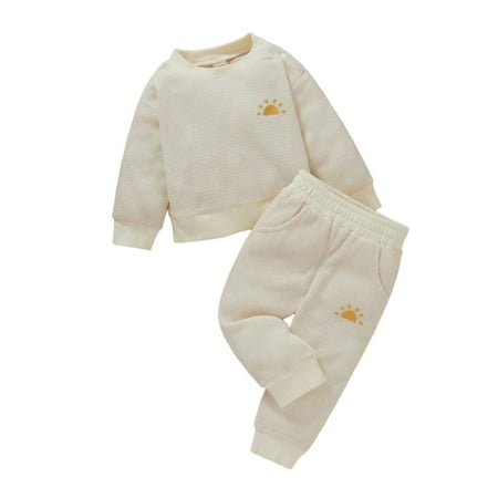 

Children s Outfits Christmas Autumn Round Neck Long Sleeve Prints Solid Pants 2Pcs Boys and Girls Outfit Sets
