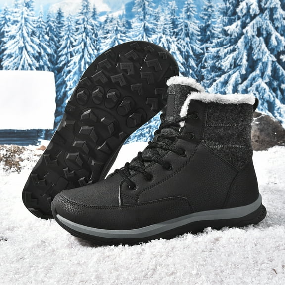 ZUTY Men's Winter Snow Boots Waterproof Lightweight Warm Faux Fur Lined Mid-Calf Booties Black 7.5