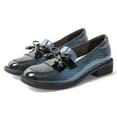 thumbnail image 2 of YDN Women's Round Toe Tassels Penny Loafers Bows Slip On Low Block Heel Pumps Vintage Dress Party Shoes Size 6.5 Black Blue, 2 of 4