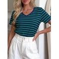 thumbnail image 3 of PRETTYGARDEN Short Sleeve Shirts for Women Spring V Neck Cute Tops Casual Striped Shirt Knitted Tees Summer Outfits, 3 of 10
