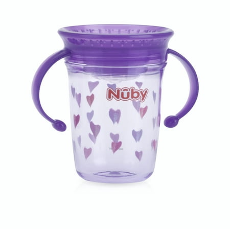 Nuby Tritan 8oz Two Handle Wonder Cup with Hygienic Cover, Hearts