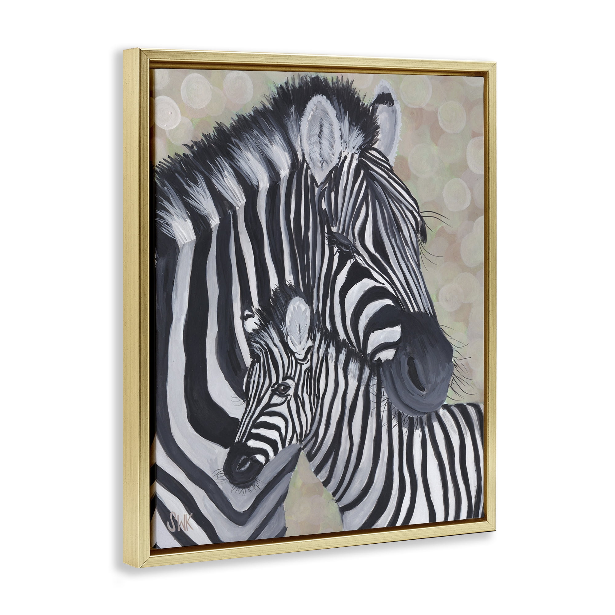 Stupell Industries Mama Zebra & Her Foal Gold Framed Floater Canvas Wall Art, design by Sarah Waldron Kimball