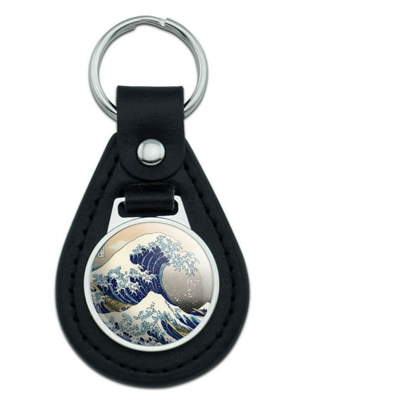 The Great Wave Off Kanagawa Painting Katsushika Hokusai Black Leather Keychain