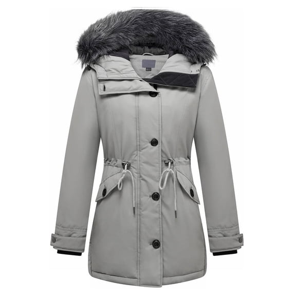 GGleaf Women's Winter Jacket Quilted Thicken Coat Puffer Parka with Faux Fur Hood Grey XX-Large