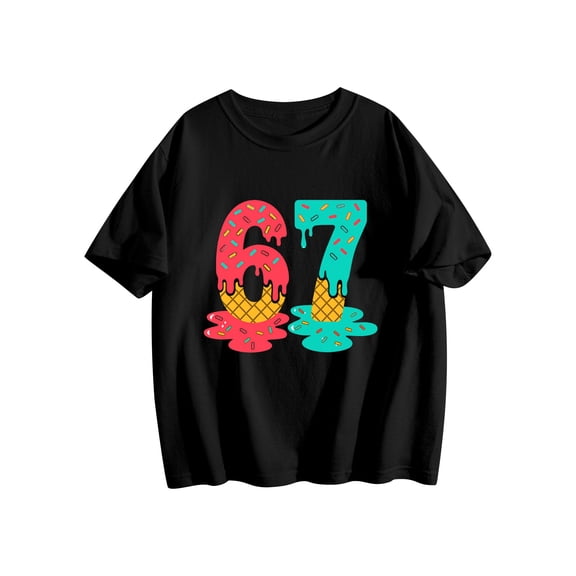 Six Seven Ice Cream Shirts for BoysGirls, Ice Cream Drip Tee-Funny 6 7 Short Sleeve Tops,Black 90cm