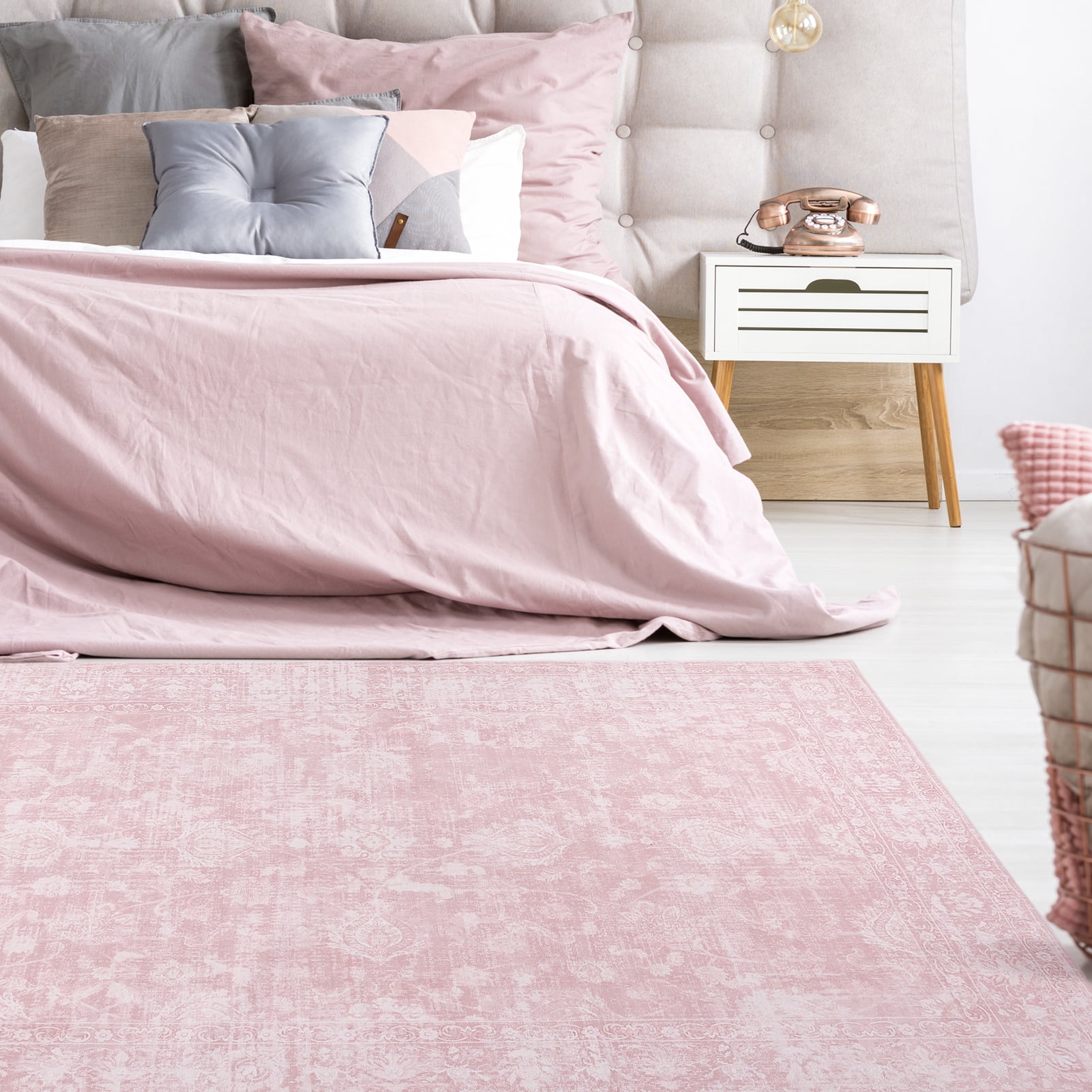 SPRINDAY Boho 5'x7' Area Rug, Large Vintage Distressed Pink Rugs for living room Kitchen, Non-Slip Washable Carpet for Home Office Decor