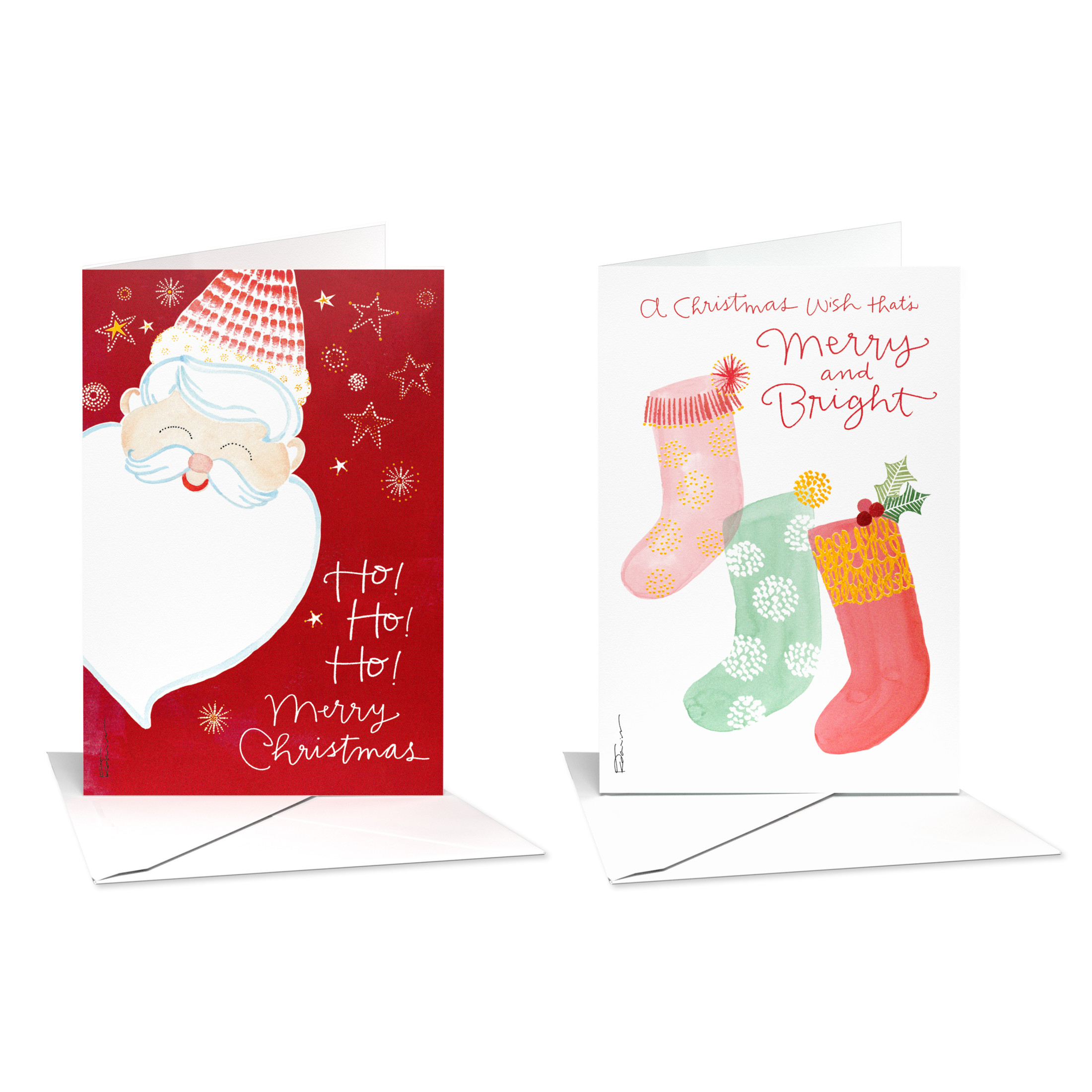 American Greetings 14-Count Christmas Card Pack, Santa & Stockings Designed by Kathy Davis Studios