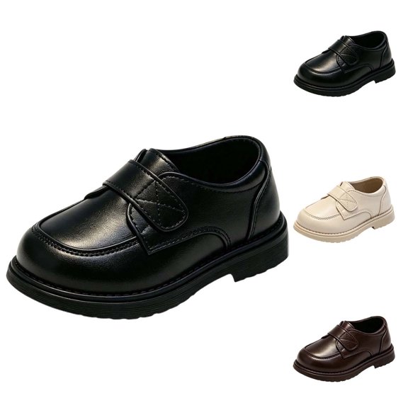 Kids Dress Shoes Wide Toe Casual Loafer Shoes with Hook‑and‑Loop Strap Flexible Chunky Sole for Formal and Daily Occasions