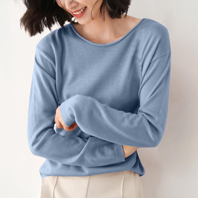 asjyhkr Women Ribbed Knit Shirts Long Sleeve V Neck Tops Solid Color Comfy Loose Fitting T Shirts Sweater