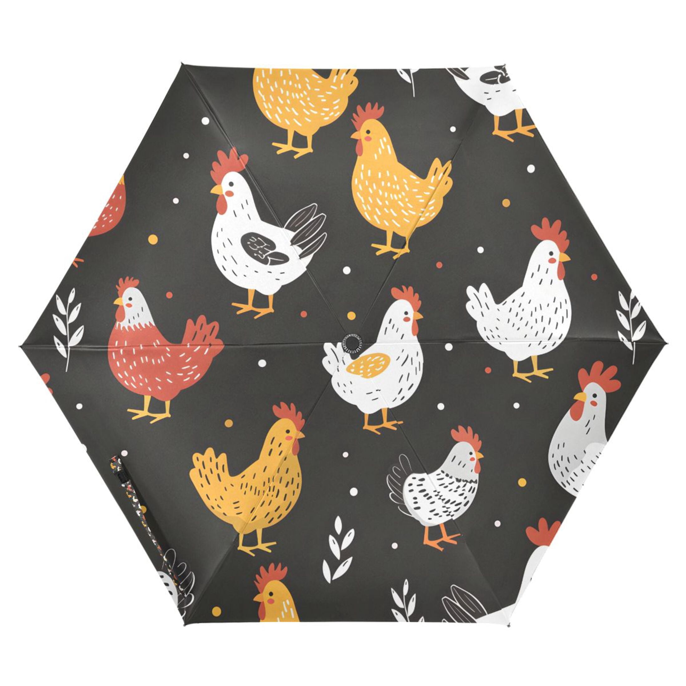 Cartoon Chicken and Leaf Compact Sun Umbrella Windproof Travel Umbrellas for Rain Strong Portable UV Protection