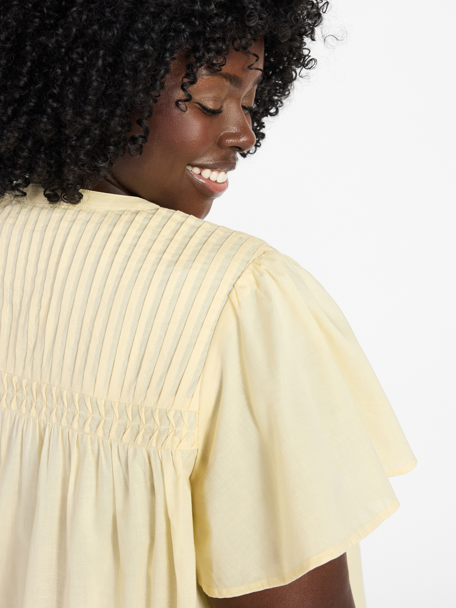 Terra & Sky Women’s Pleated Yoke Top with Short Flutter Sleeves, Sizes 0X-5X