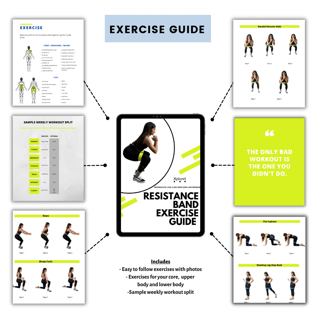 Xplorel Resistance Bands w/ Carry Bag, Exercise Guide, & Fitness Planner, 5 Pack