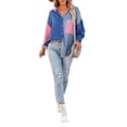 thumbnail image 4 of Liacowi Women Juniors Casual Shirts Color Block Button Down Blouse Long Sleeve Lapel Loose Fit Tops Oversized Boyfriend Tops with Pockets, 4 of 9