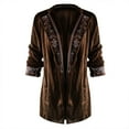 thumbnail image 4 of Women's Retro Velvet Long Jacket Velvet Patchwork Printed Edge Long Sleeved Casual Jacket, 4 of 5