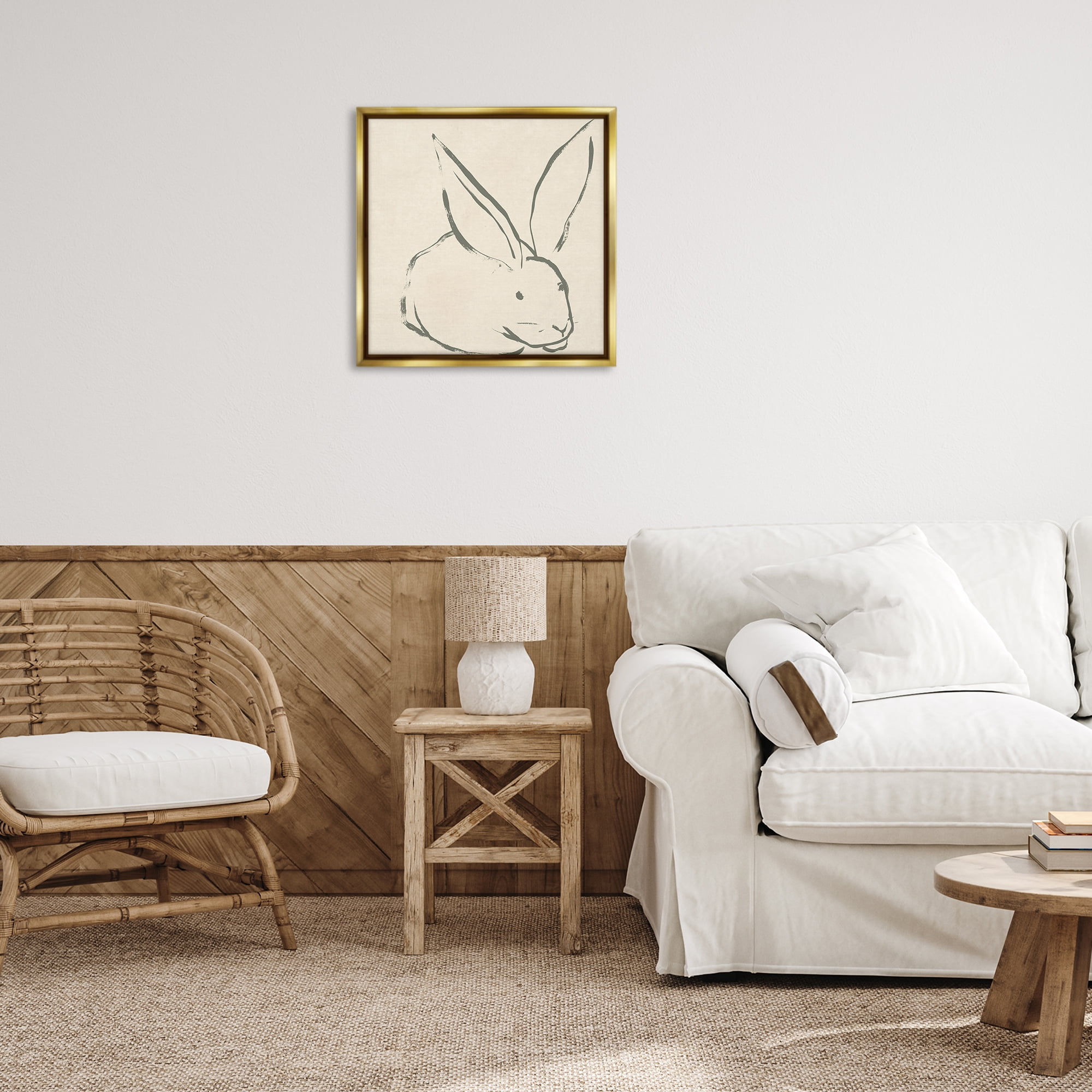 Stupell Industries Simple Rabbit Outline Animals & Insects Drawing Gold Floater Framed Canvas Art Print Wall Art, 25 x 25