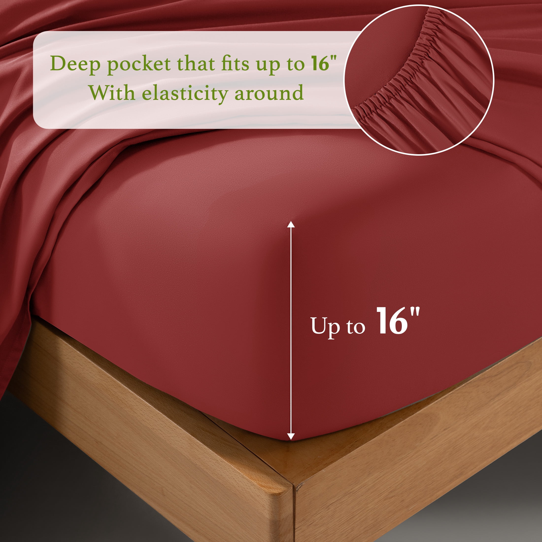 Baauye Cozy Bamboo Sheets Set, 4-Piece Queen Sheet Set with 16" Deep Pockets, Soft and Breathable Bed Sheets, Burgundy