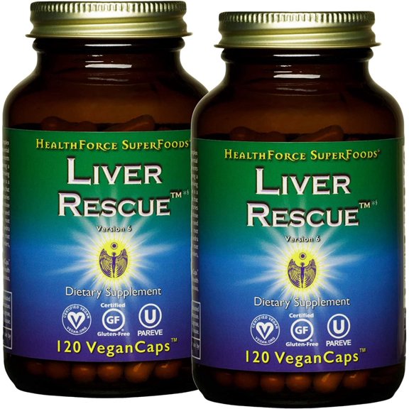 HealthForce SuperFoods Liver Rescue - Natural Liver Cleanse - Liver Health Formula with Milk Thistle & Dandelion Root - Gluten-Free & Vegan - 120 Capsules (Pack of 2)