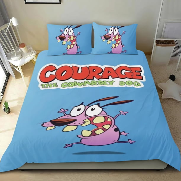 Coraje, el Perro Cobarde Conjunto de sábanas temático, trío de piezas, cómodo y amigable con la piel, diseño único, regalo de decoración para el hogar para familiares, amigos y fans,173cm *218cm