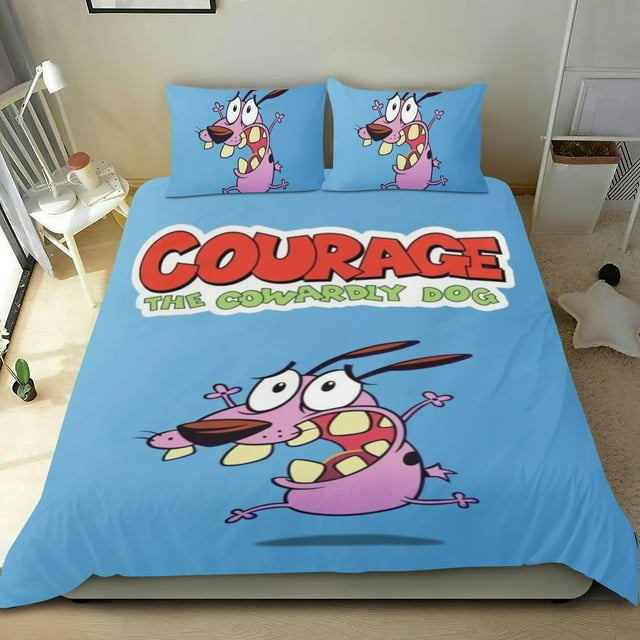Coraje, el Perro Cobarde Conjunto de sábanas temático, trío de piezas, cómodo y amigable con la piel, diseño único, regalo de decoración para el hogar para familiares, amigos y fans, 90 cm * 190 cm