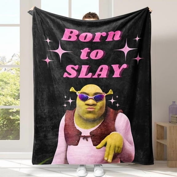 Soft Funny Throw Blanket Cute Anime-Inspired "Born To Slay" Flannel Multipurpose All-Season Home Decor For Sofa And Bed,Anime Theme Decorative