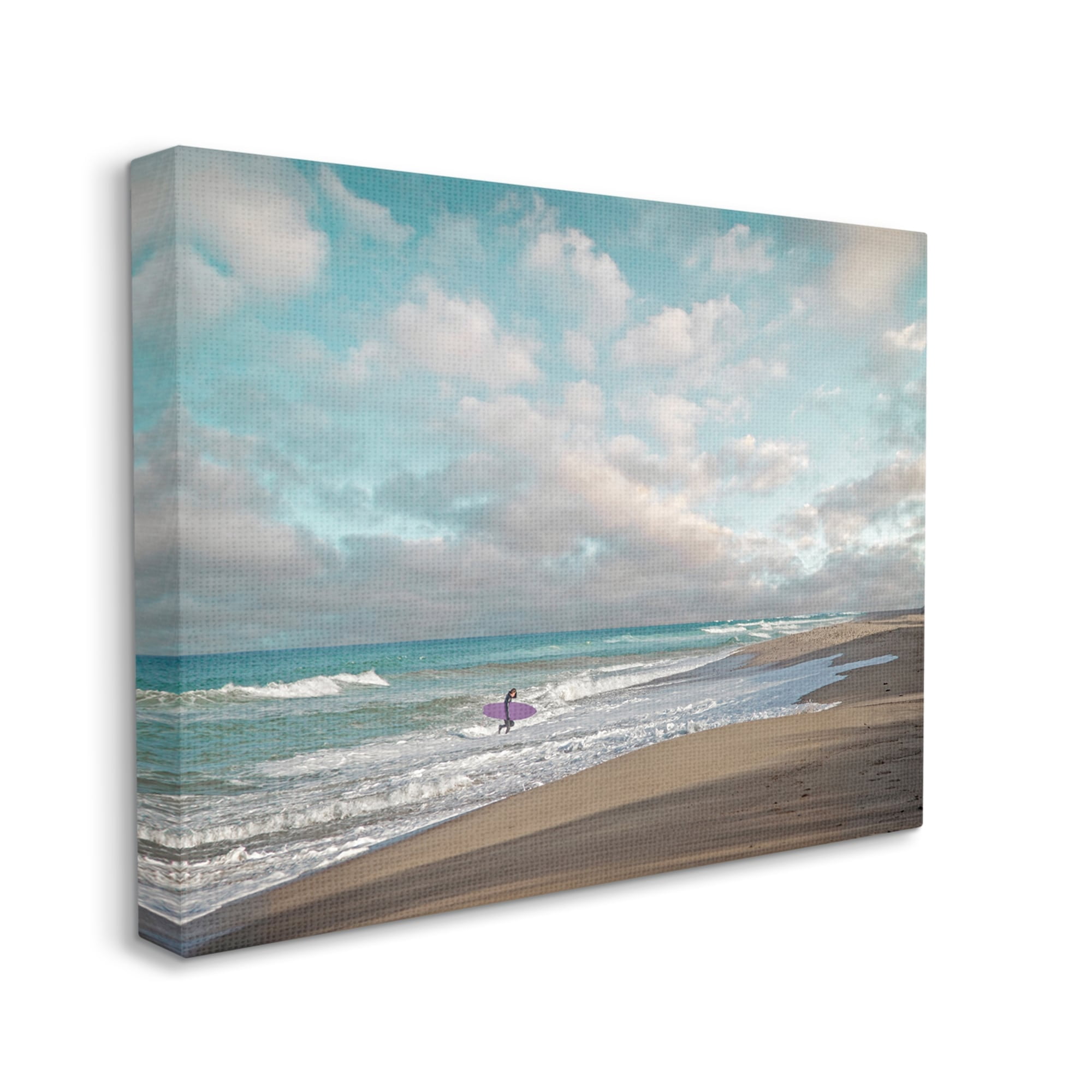 Stupell Industries Crashing Waves on Beach Surfer Purple Board,30 x 40,Designed by Brooke T. Ryan