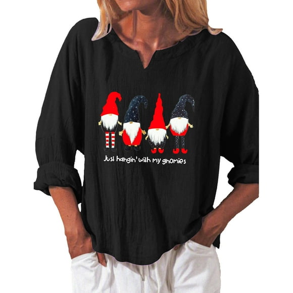 Christmas Tops for Women Long Sleeve Women Fashion Christmas Loose Long Sleeve V-Neck Casual T-Shirt Blouse Tops Women Tops Long Sleeve