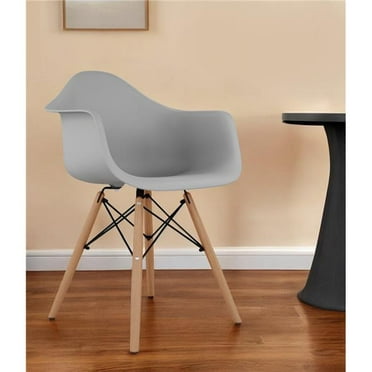 HomeRoots 520280 Gray & Natural Heavy Duty Plastic & Solid Wood Dining Arm Chair
