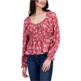 thumbnail image 1 of PLANET HEART Womens Puff Sleeve Peplum Blouse, pink, Juniors, L, 1 of 1