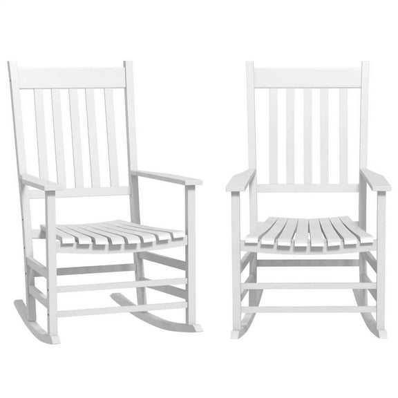 Yardi Yarda Wooden Rocking Chair Set with Curved Armrests and High Back, Slatted Seat Rocker Set, White