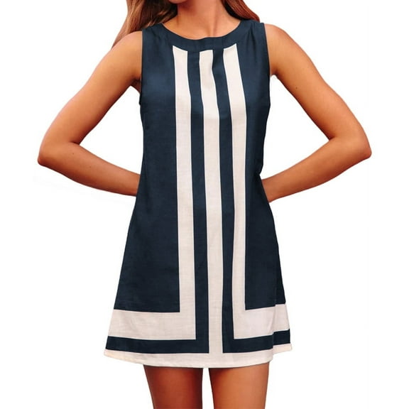 Gdvsclr Women'S Boho Color Block Mini Dress Casual Summer Flowy Sleeveless Striped Dresses Beach Tank Sundress XL