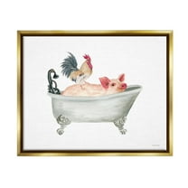 Stupell Industries Farmhouse Animals Tub Animals & Insects Painting Gold Floater Framed Canvas Art Print Wall Art, 31 x 25
