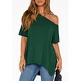 thumbnail image 3 of PRETTYGARDEN Off The Shoulder Tops for Women Summer Short Sleeve Asymmetrical Oversized Tee Shirts Casual Spring Clothes, 3 of 10