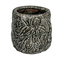Bloomingville Decorative Terra-cotta Planter with Embossed Pattern, Grey