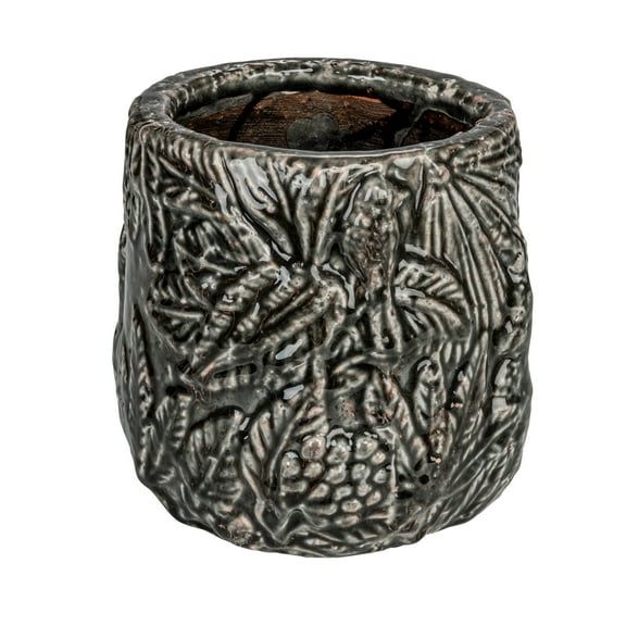 Bloomingville Decorative Terra-cotta Planter with Embossed Pattern, Grey