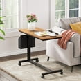 thumbnail image 4 of Tribesigns Height Adjustable C Shaped End Table with Wheels and Side Pocket, Mobile Sofa Snack Table with Tiltable Drawing Board, Laptop Side Tray Table for Couch Bed (Walnut Brown), 4 of 8