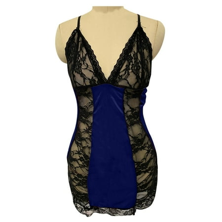 Chuancc Womens Underwear Women Sexy Lace Black Lingerie Dress Sleepwear Night Dress Backless Pajamas Womens Pajamas Lace Underwear for Women Clearance Blue 2Xl