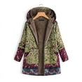 thumbnail image 1 of Women Winter Down Coat Printed Hooded Pockets Warm Fleece Floral Button Down Coat Jacket, 1 of 6