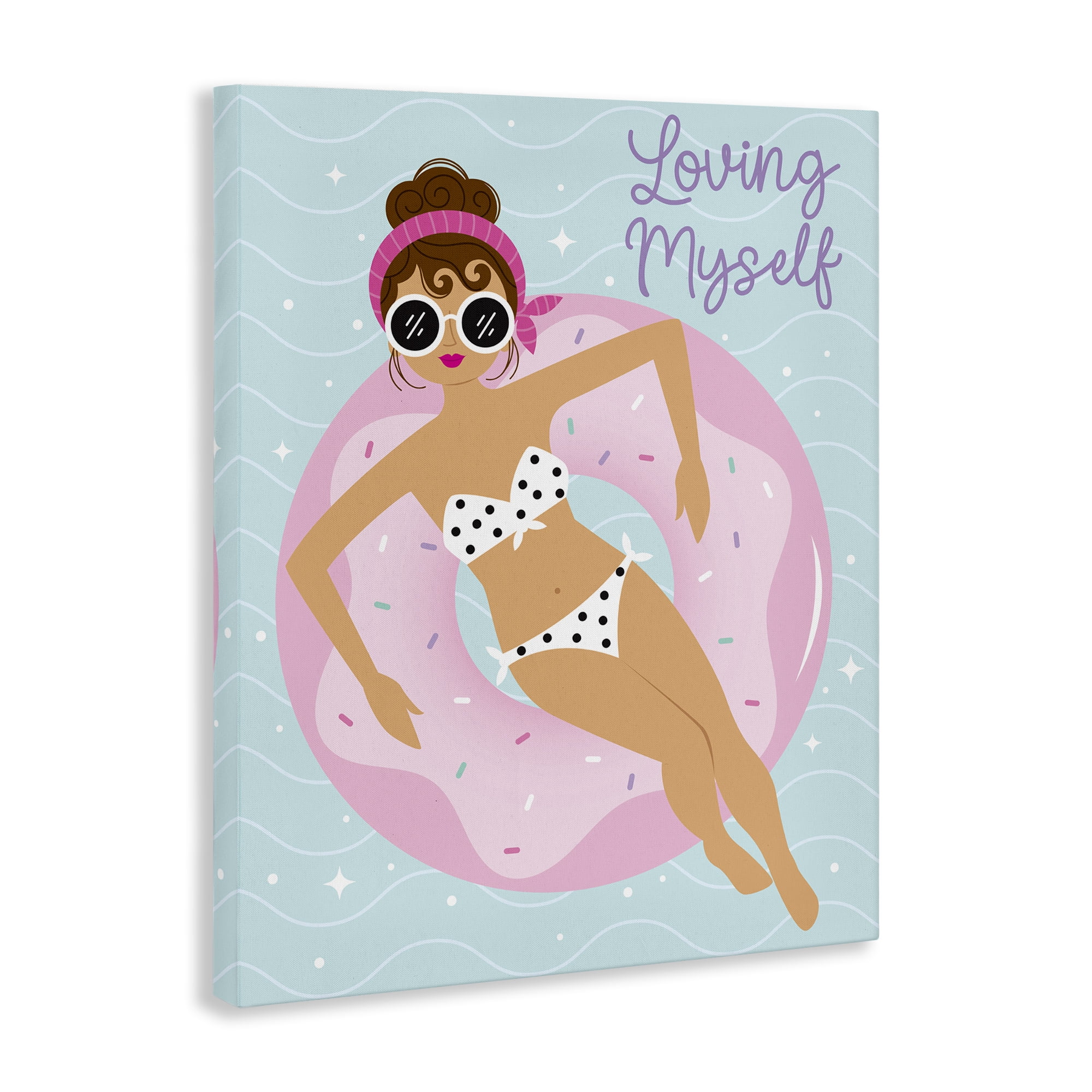 Stupell Industries Loving Myself Girl in Pool People Painting Wrapped Canvas Art Print Wall Art, 16 x 20