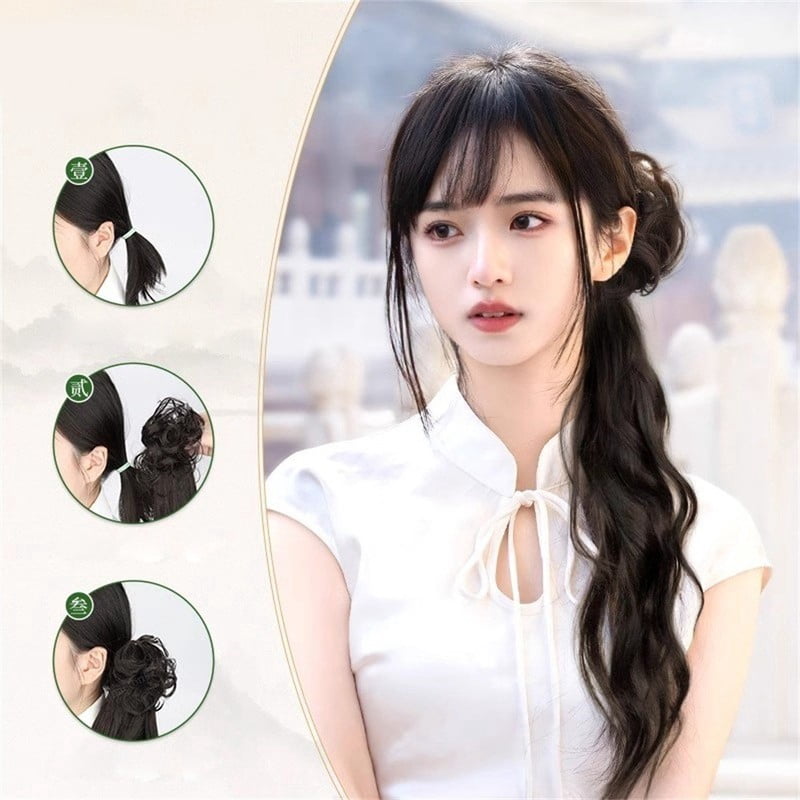 synthetic wig New Ancient Style Women Braids Wave Grab Wig Simulated Cheongsa Slightly Curled Low Ponytail Hair Photo Props