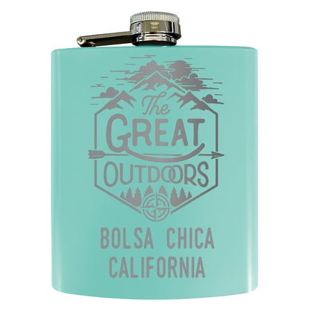 

Bolsa Chica California Laser Engraved Explore the Outdoors Souvenir 7 oz Stainless Steel 7 oz Flask Seafoam