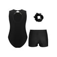 thumbnail image 2 of iiniim Kids Girls Dance Leotard Ballet Gymnastics Jumpsuit with Shorts and Hair Tie Dancewear Black 16, 2 of 6