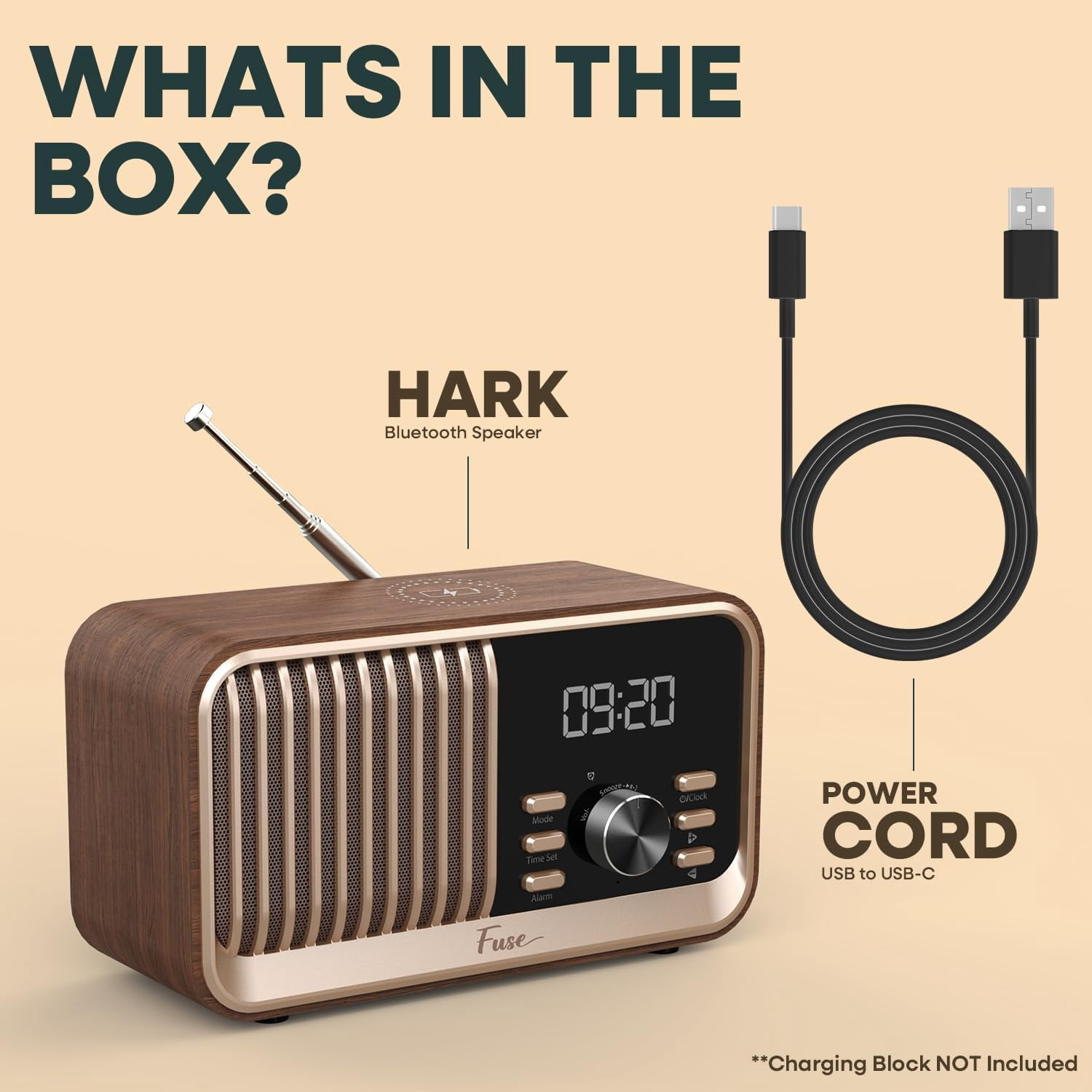 Bluetooth Radio Speaker, larm Clock Radio with Wireless Charging, FM Radio Speaker with Bluetooth 5.3/FM Radio/USB Port/TF Card/Aux in, Speaker Portable Radio for Bedroom, Kitchen Outdoor